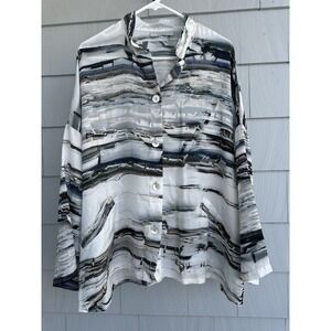 Bryn Walker‎ XL Oversized Abstract Print Button Shirt USA Pockets